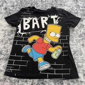 The Simpsons Shirt Boys 10/12 Medium Bart Graphic Black Short Spray Paint Bricks